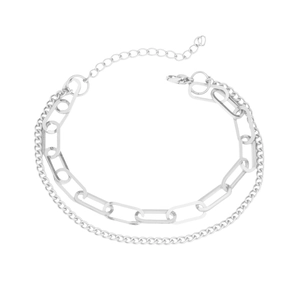 Minimalist double-layered silver stainless steel paperclip chain bracelet for women