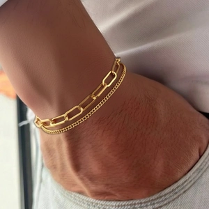 Stainless Steel Double Layered Bracelet Paperclip And Curb Chain Adjustable Minimalist Hip Hop Jewelry For Women Men