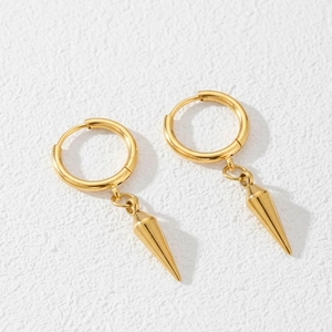 Créoles en acier inoxydable doré poli avec pendentifs en cône pointu au style minimaliste