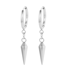 Boucles d'oreilles créoles punk en acier inoxydable avec pendentifs à pointe argentés