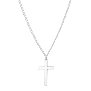 Minimalist stainless steel cross pendant necklace with polished silver finish on O-chain