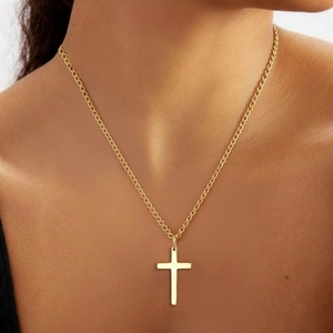 Minimalist Cross Pendant Necklace Stainless Steel High Polished Religious Fashion Jewelry For Women Men Daily Accessory