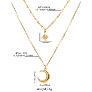 Detailed size chart of gold double layer necklace with star and moon charms