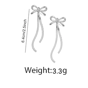 Boucles d'oreilles nœud en acier inoxydable argenté, 6,4 cm, bijoux élégants femme