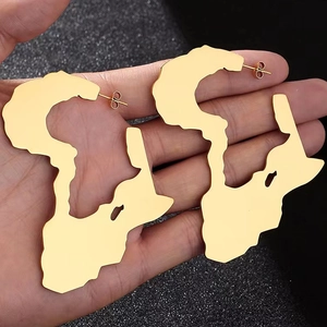 Golden stainless steel oversized Africa map earrings for a bold ethnic statement