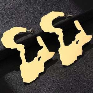 Statement African map shaped hoop earrings in gold plated stainless steel for women