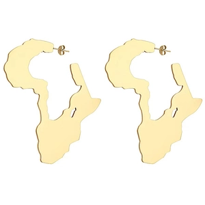 Statement gold African map hoop earrings with polished metal finish for women