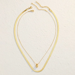 Zweilagige goldene Edelstahlkette mit Schlangenkette und Tropfenanhänger für Damen