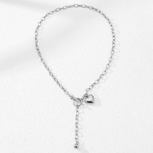 Collana in acciaio inossidabile argento con ciondolo a cuore e chiusura a levetta OT