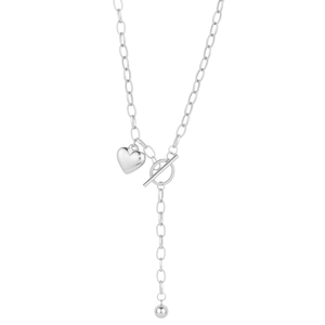 Collana in acciaio inossidabile con ciondolo a cuore, chiusura a levetta OT e catena a forma di Y