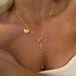 Collana Con Ciondolo A Cuore Acciaio Inossidabile Placcato Oro 18K Chiusura A Levetta Catena A Y Per Clavicola Gioielli Minimalisti