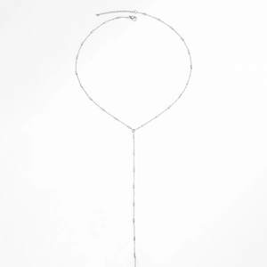Collier lariat long en forme de Y en acier inoxydable avec petites perles et fermoir mousqueton