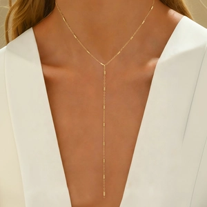 Collier Lariat En Acier Inoxydable En Forme De Y Chaîne Longue Minimaliste Avec Perles Cylindriques Bijoux Géométriques