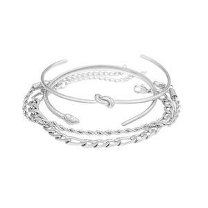 Silver stainless steel bracelet set with knot bangle, snake ring and cuban chain link