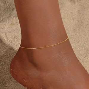 Chaîne De Cheville Maillon Boîte Acier Inoxydable Plaqué Or 18K Ajustable Bijoux De Pied Minimaliste Pour Femmes