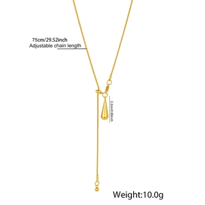Tableau des tailles détaillé du collier Y à pendentif goutte dorée avec chaîne de 75 cm