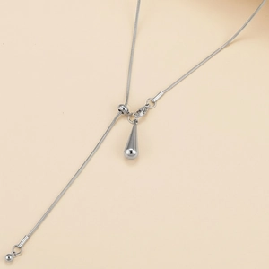 Collier pompon goutte d'eau en acier inoxydable argenté avec chaîne réglable à curseur