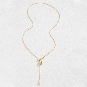 Collier en Y élégant en acier inoxydable doré avec pendentifs goutte et perle