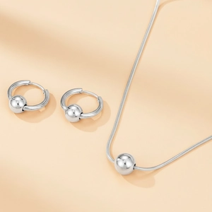 Parure en acier inoxydable poli avec collier pendentif boule minimaliste et boucles d'oreilles