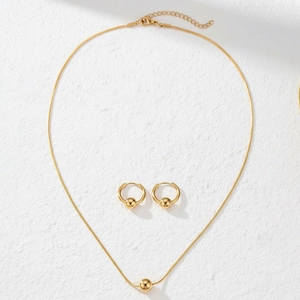 Parure élégante en acier inoxydable doré avec collier pendentif perle et boucles