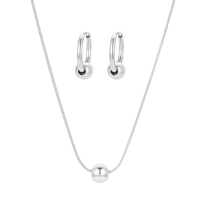 Parure en acier inoxydable avec collier pendentif perle et boucles d'oreilles huggie