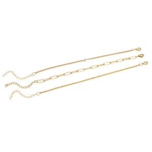 Three-piece gold stainless steel paperclip bracelet set with cubic zirconia stones