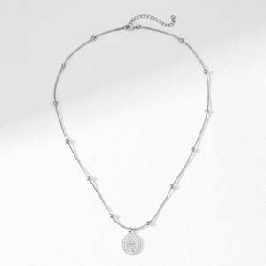 French vintage 18K gold plated beaded chain necklace with oval embossed pendant