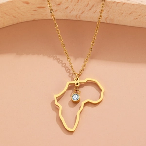 Collana in acciaio inossidabile dorato con ciondolo mappa Africa e pietra di zircone