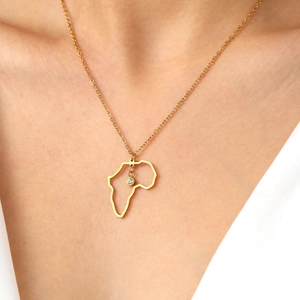 Collana Con Pendente Silhouette Mappa Africa Acciaio Inossidabile Zircone Incastonato Geometrico Gioiello Minimalista