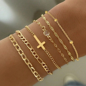 Bracelets Multi-Rangs En Acier Inoxydable Avec Pendentif Croix Et Cristal De Zircon Bijoux Mode Punk Cadeau Femme