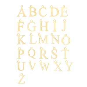 Vue macro des breloques alphabétiques A-Z en acier plaqué or 18K pour boucles d'oreilles