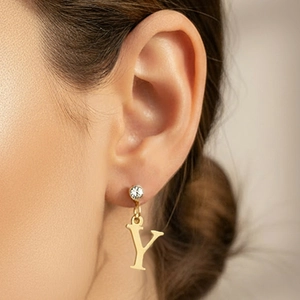 Boucles D'oreilles Alphabet En Acier Inoxydable Avec Zircone Pendentif Lettre Bijoux De Mode Pour Femmes