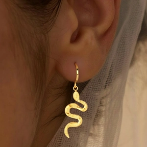 Snake Pendant Hoop Earrings Stainless Steel 18K Gold Plated Animal Shape Scales Texture Punk Gothic Jewelry For Men Women