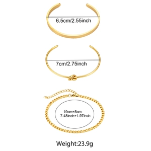 Detailed view of 3-piece gold stainless steel jewelry set with dimensions and weight info
