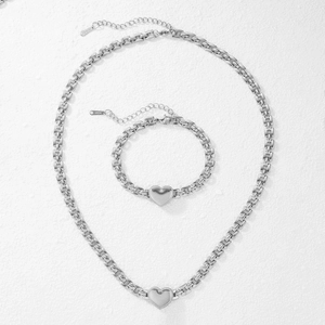 Silver S925 sterling steel heart pendant necklace and bracelet jewelry set for women