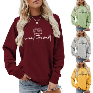 Collage of long sleeve crewneck sweatshirts in multiple colors with booktrovert print