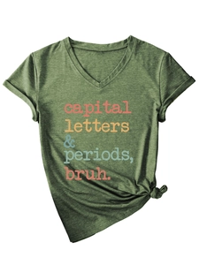 Detail of V-neck dark green heathered t-shirt featuring a stylish side knot at the hem