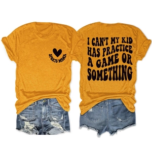 Detail of ginger cotton t-shirt with sports mama print and vintage back text design
