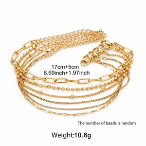 Detail of 6pcs gold stackable bracelets showing 17cm+5cm length and 10.6g weight