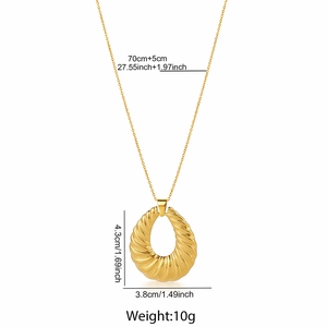 Polished gold teardrop pendant necklace dimensions showing 70cm chain and 4.3cm height