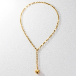 Élégant collier en Y en acier inoxydable doré avec un pendentif en forme de cœur poli