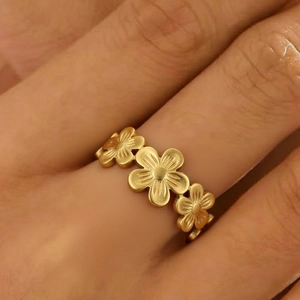 Anello Floreale Con Fiori In Acciaio Inossidabile Fascia Aperta Regolabile Gioielli Retro Minimalisti Da Donna