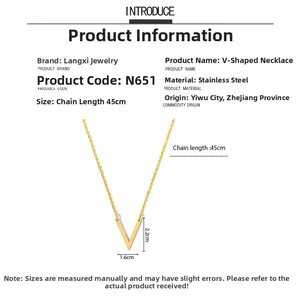 Spécifications de taille détaillées pour le collier à pendentif en V en acier doré