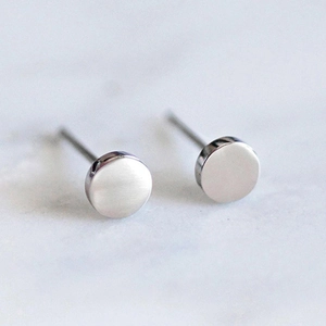 Minimalist round stainless steel stud earrings for men with polished silver finish
