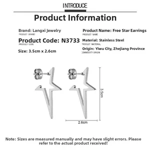 Detail view of hollow star stainless steel earring with precise size measurements