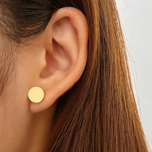 Minimalist Round Flat Stud Earrings Stainless Steel Geometric Disk Ear Jewelry For Men Women Punk Style