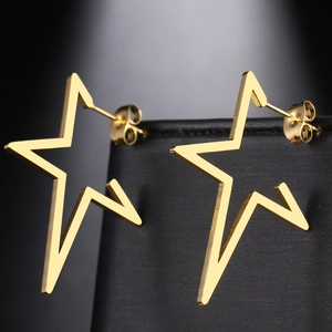Geometric Star Stud Earrings Stainless Steel Hollow Out Punk Hip Hop Style Fashion Jewelry For Women Men