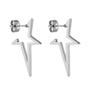 Minimalist geometric hollow star stainless steel stud earrings with silver polished finish