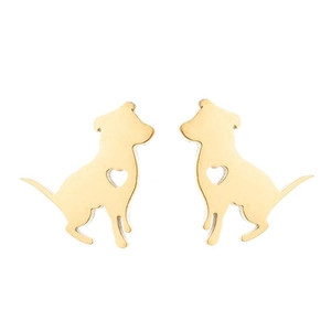 Boucles d'oreilles chiot dorées en acier inoxydable avec découpe de cœur pour femmes