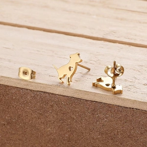 Boucles d'oreilles minimalistes en acier inoxydable doré avec motif de chiot